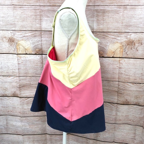 Lands' End Asymmetrical Colorblock Yellow Pink Blue Tankini Top Size 24W - Picture 4 of 11